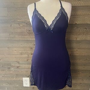 Soft Navy Lace Chemise Slip Dress L
